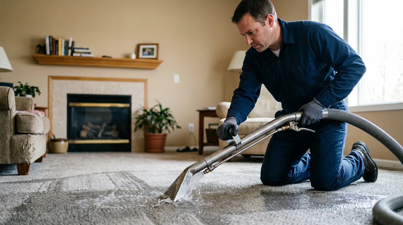 Water damage restoration technician working near Iota, LA